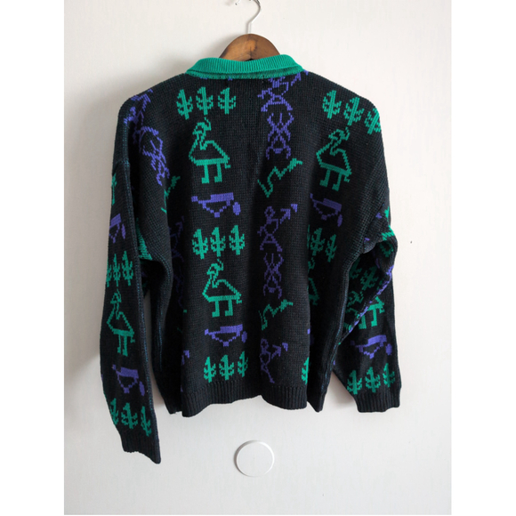 Sweet Baby Jane Alpaca Animal Print Sweater Aztec Women Sz L Waffle Knit Comfy - Picture 4 of 7